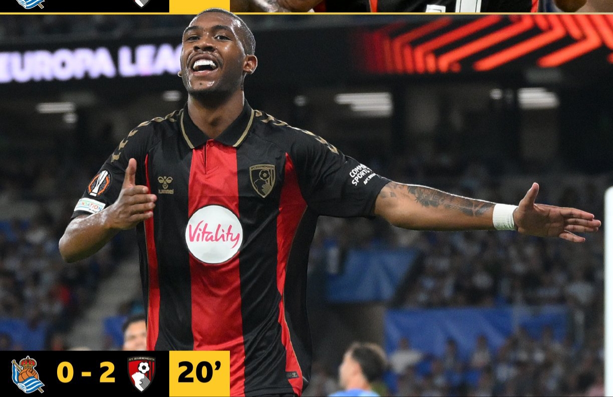 Europa League: Bournemouth surprises Real Sociedad and takes the lead at halftime.