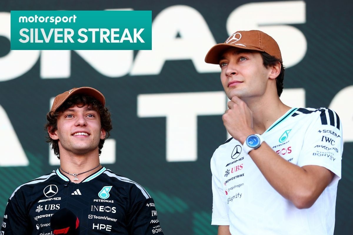 George Russell's playful jab at Kimi Antonelli's potential F1 championship challenge: "Get yourself in trouble."